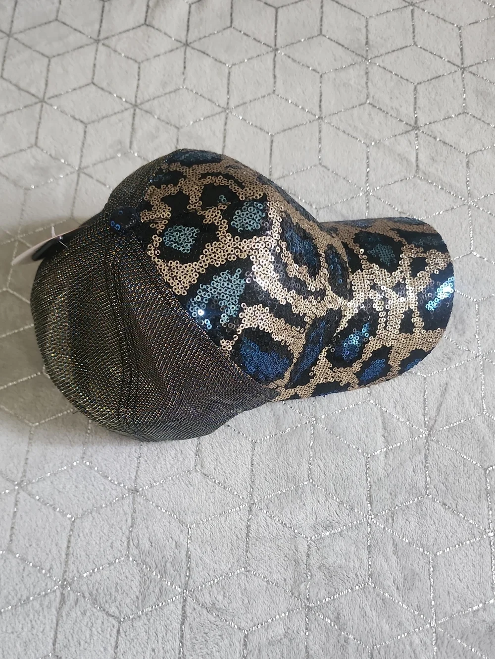 CAP | Blue and Gold Sequined Leopard-print Baseball Cap